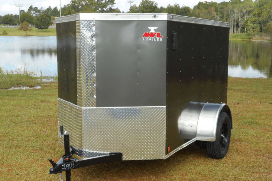 black and steel enclosed trailer with single axle