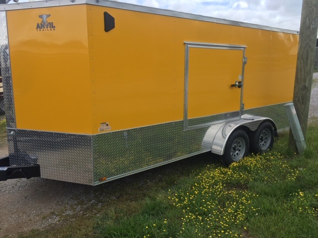 yellow 7x16 v nose enclosed trailer